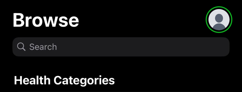 Apple Health App with profile icon highlighted